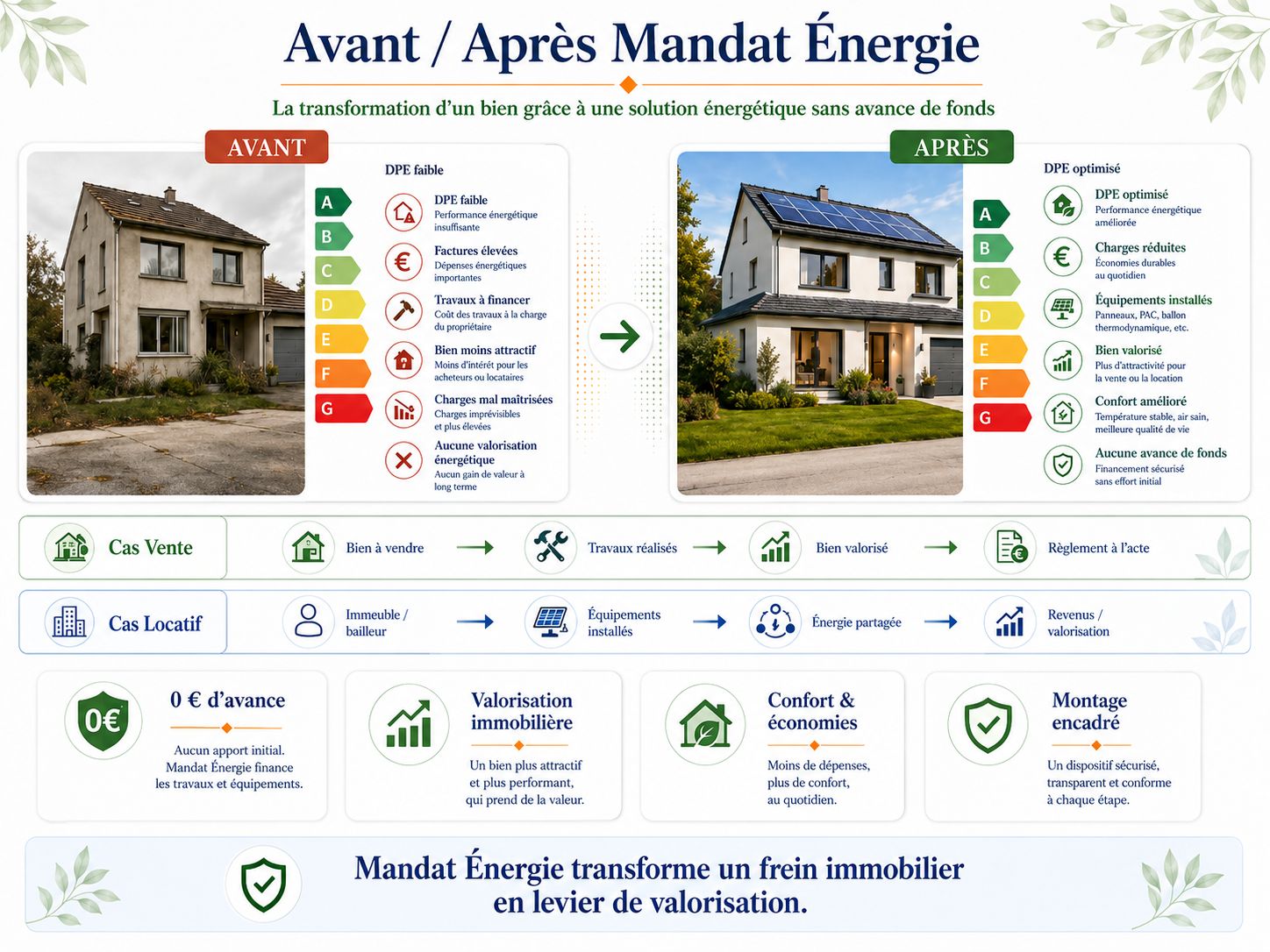 Bien immobilier avant / après équipement Mandat Énergie