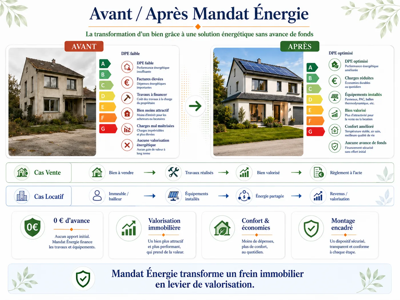 Bien immobilier avant / après équipement Mandat Énergie