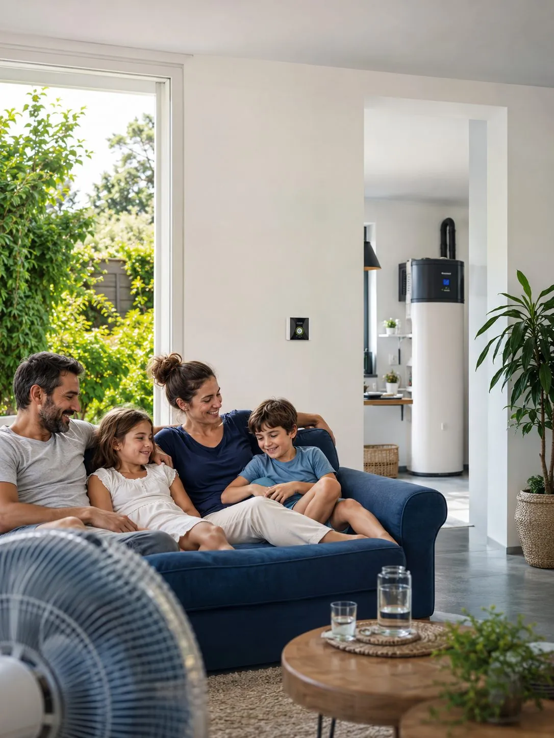 Famille de locataires au frais dans un logement rénové